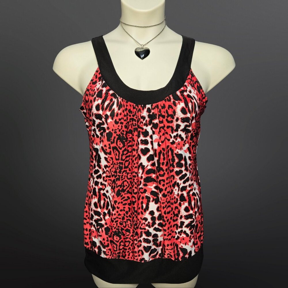 Y2K Leopard Print Long Top Size M Neon Orange Black Trashy Mcbling Scene Gyaru